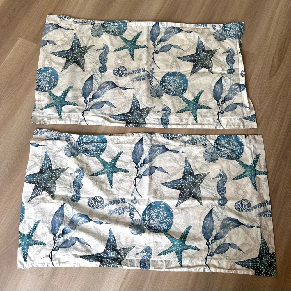 Pottery Barn Blue Sealife Starfish King Shams